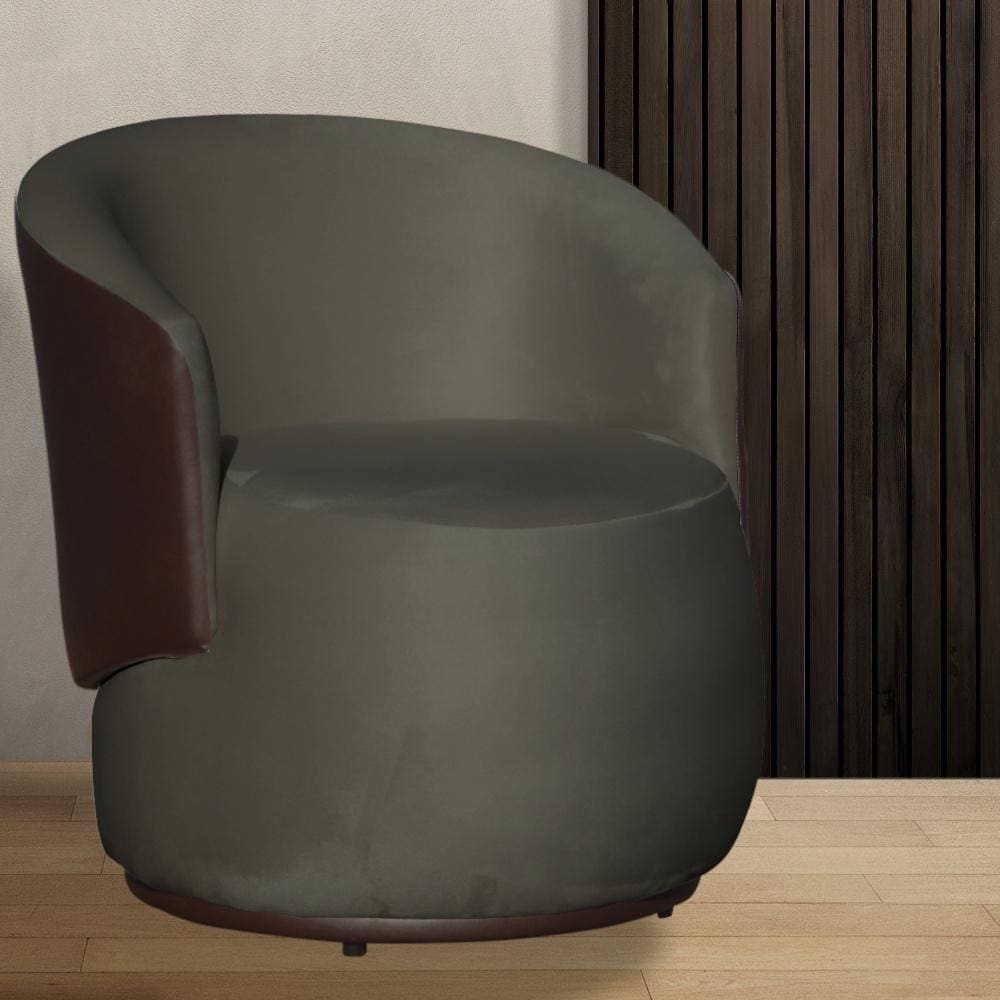 Poltrona Organica Beatriz Veludo Cinza C/ Composê Corano Marrom - LM DECOR