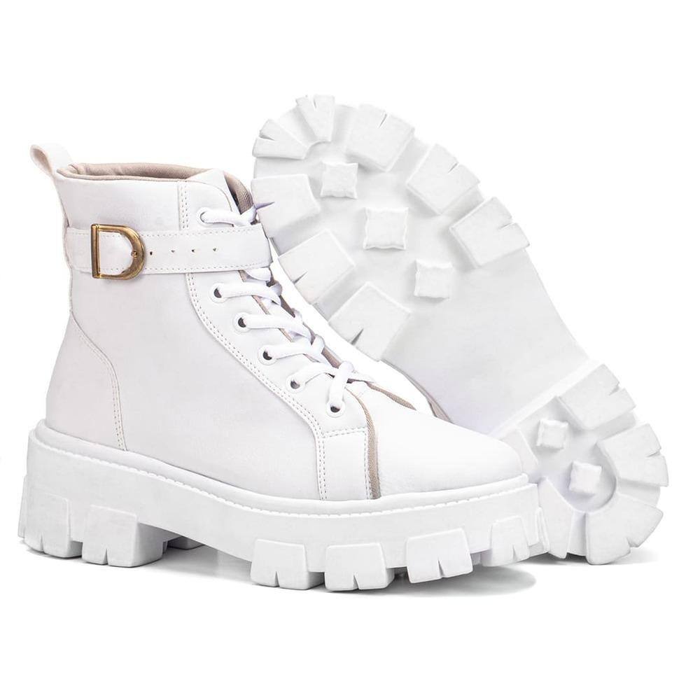 Coturno Feminino Casual com Amarração e Detalhe de Fivela Conforto e Estilo Urbano Branco
