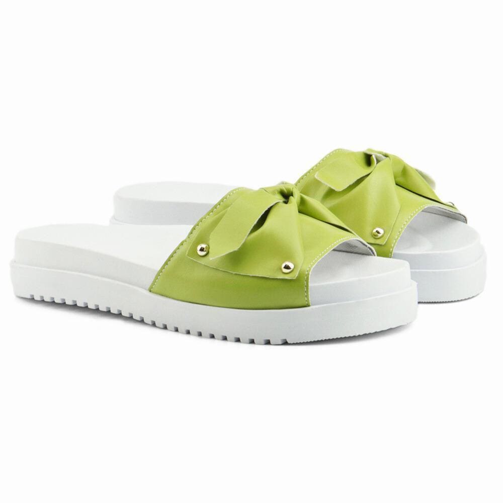 Sandália Papete Feminina com Tiras de PU Ideal para um Look Casual e Confortável Verde