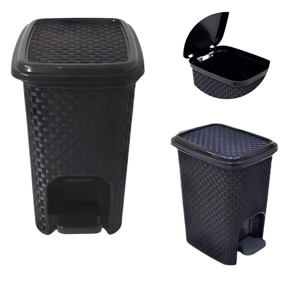 Cesto de Lixo Lixeira Banheiro Pedal 7 Litros Plástico Preta Cozinha Escritório Retangular Basculante Multiuso Rattan