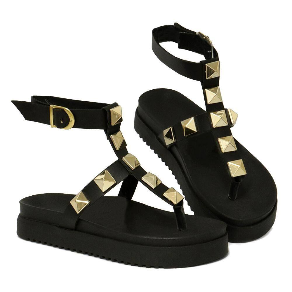 Sandália Fashion Feminina com Fivela Ajustável Ecológico Elegância Garantida Preto