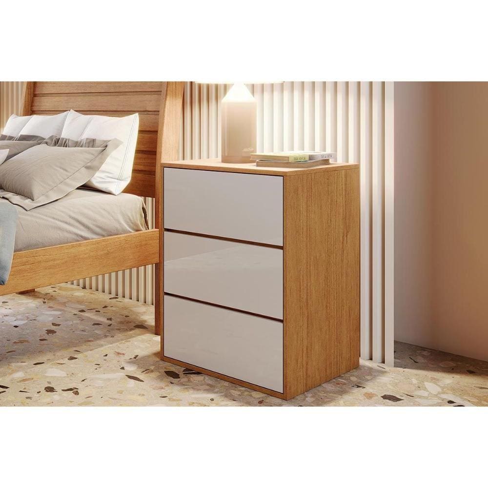 Mesa de Cabeceira Solteiro Grécia c/ 3 Gavetas Nature/Off White - Bianchi