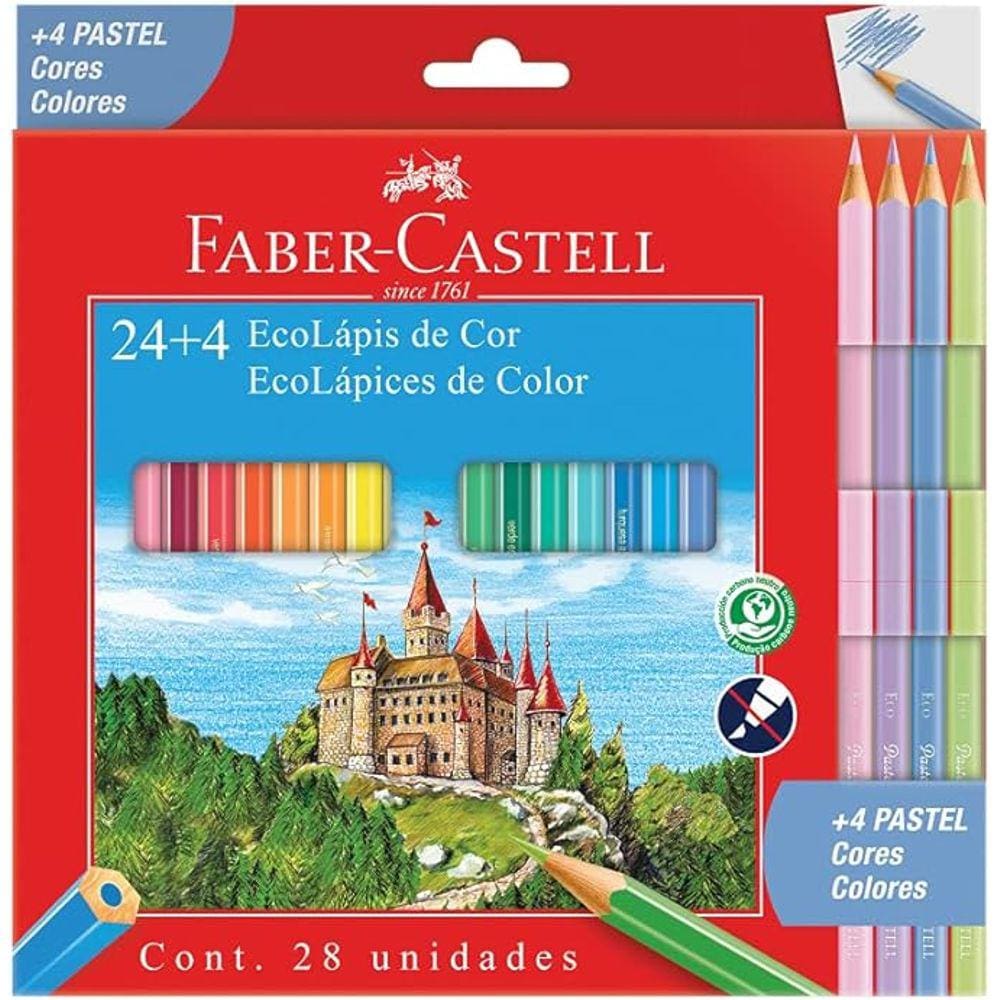 Lápis Sextavado 24 Cores + 4 Pastel - Faber-Castell