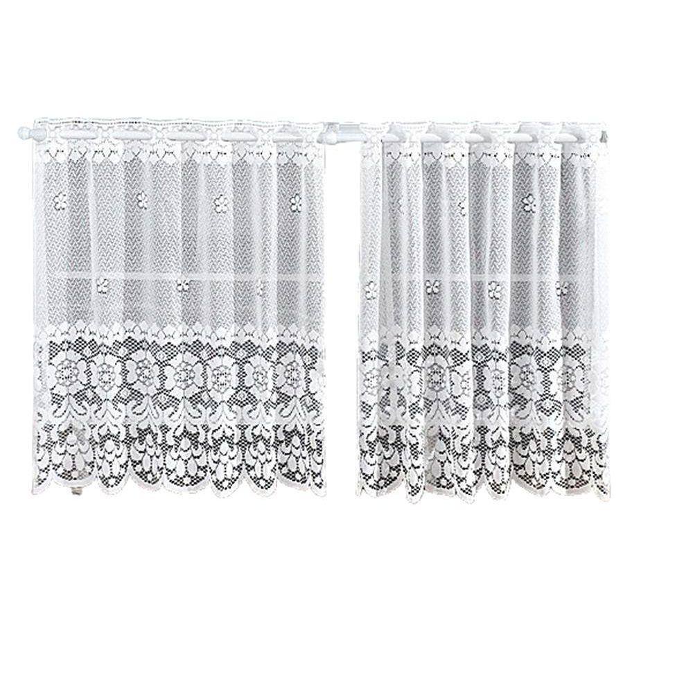 Cortina Pia Renda Cozinha Branco Lisa Floral 1,60X0,80 Alt
