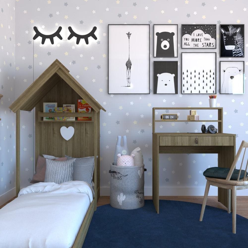 Conjunto Infantil Cama e Escrivaninha Carvalho