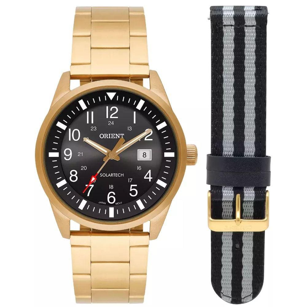 Relógio Orient Masculino Dourado Solar+Pulseira Mgss1254