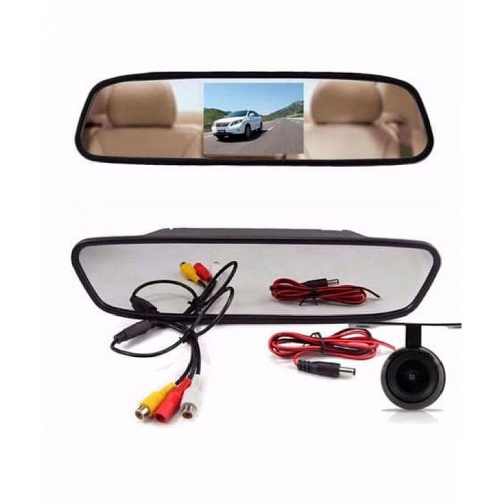 Kit Espelho Retrovisor Lcd + Câmera De Ré Visão Noturna