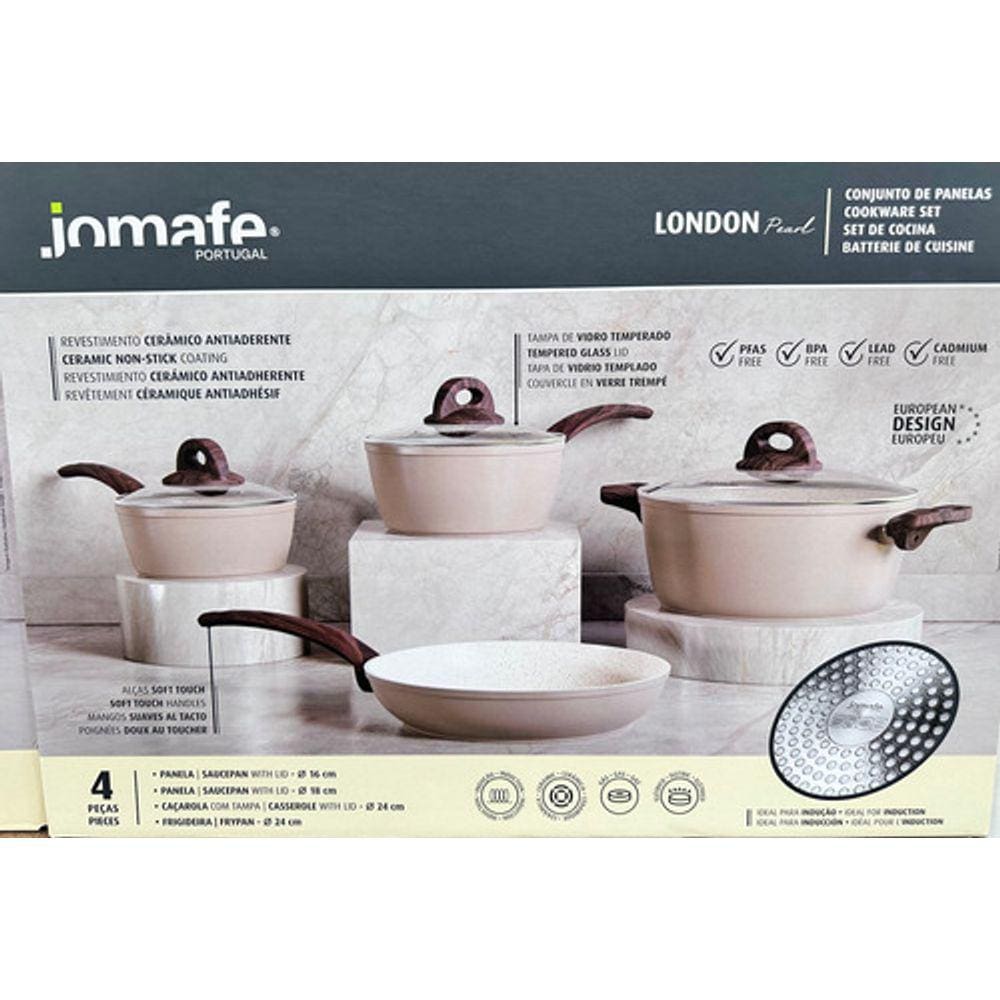 Conjunto 4 Panelas Ceramica Antiaderente Creme Jomafe Europa