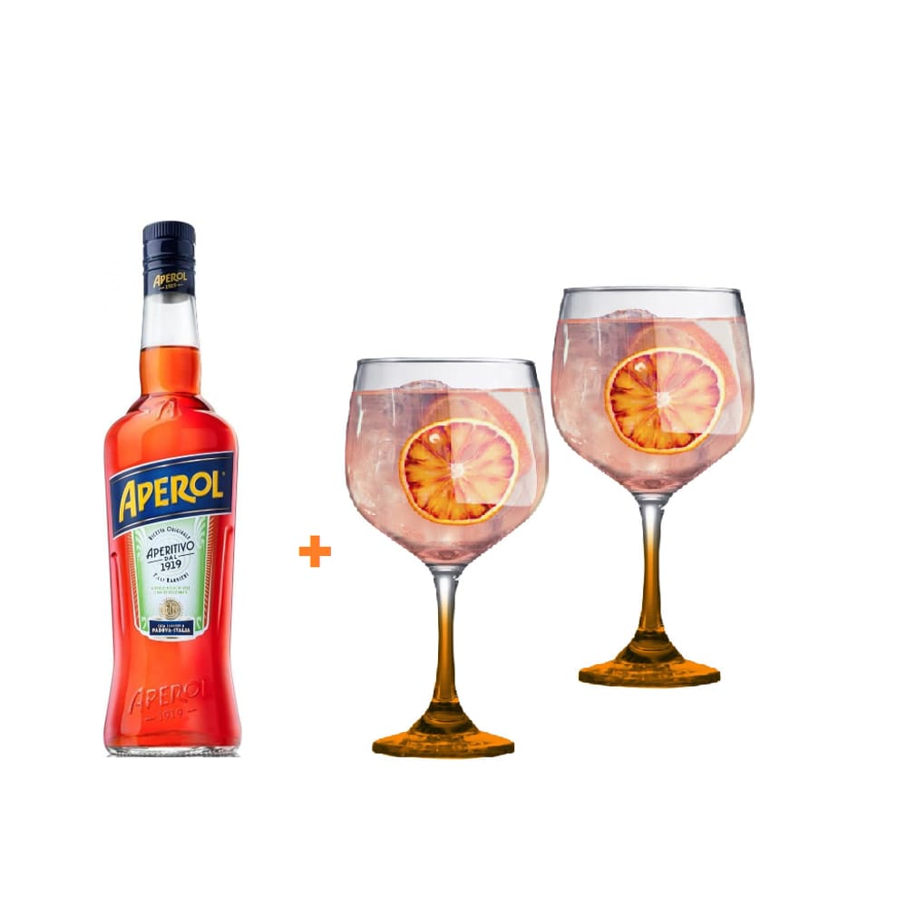 Aperitivo Aperol + 2 Taças De Vidro Com Haste Laranja