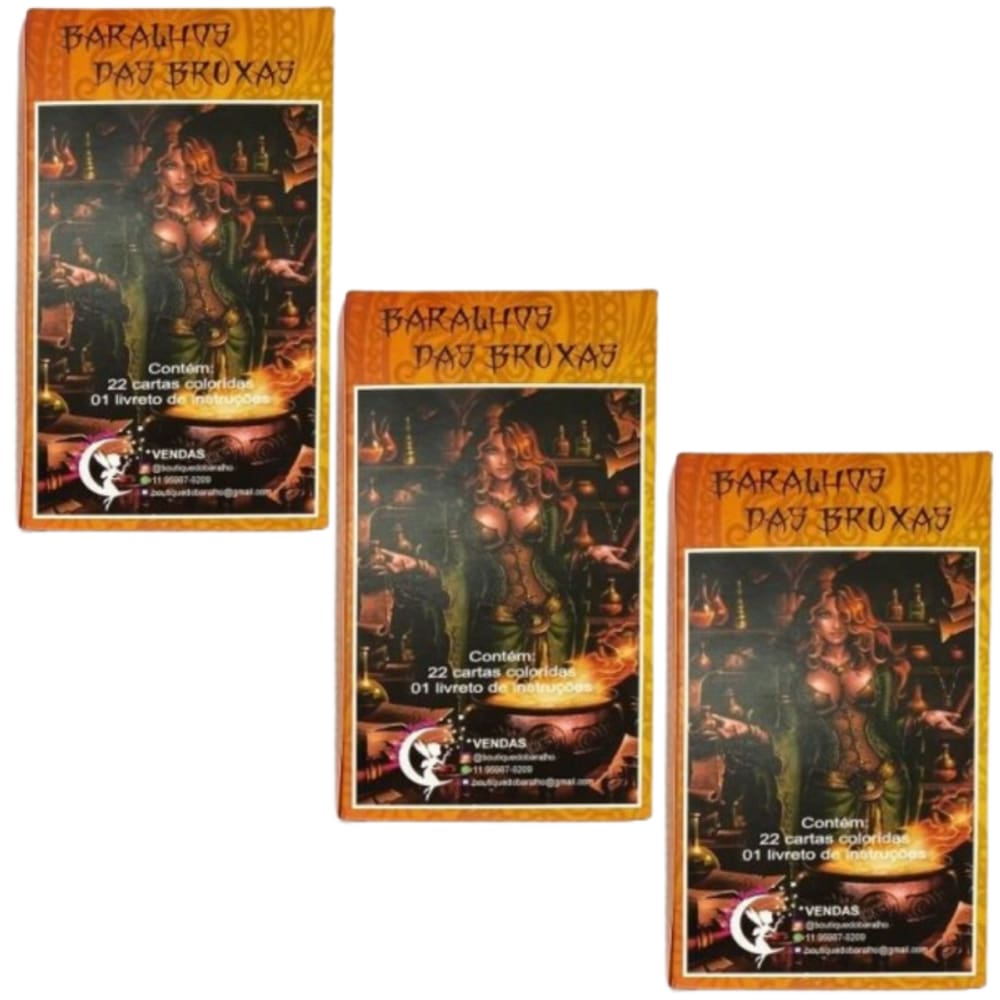 Kit 3 Baralhos das Bruxas Cor Laranja 22 Cartas Manual