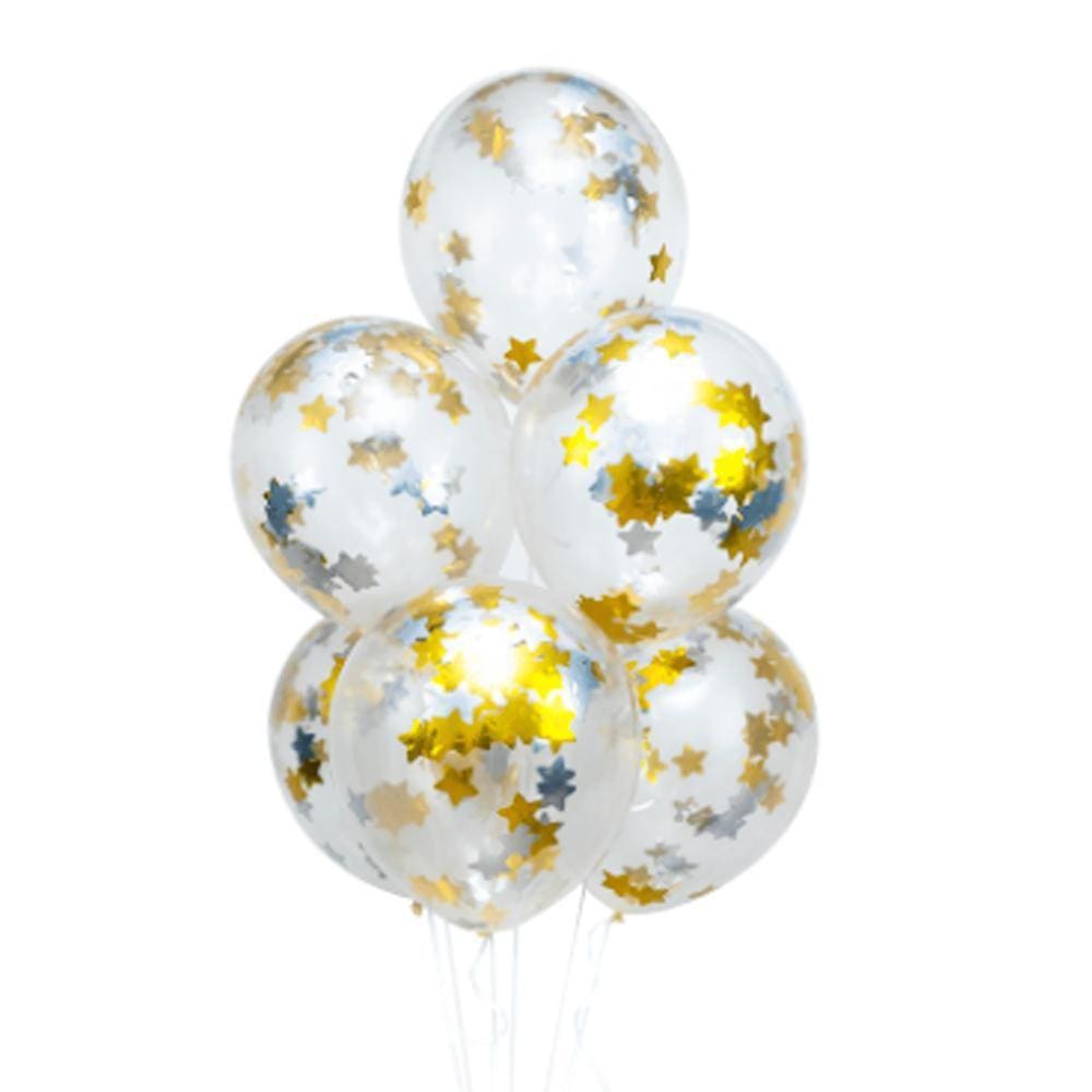 Balão Látex Com Confete Estrela Dourada 12`` 30Cm 6Un