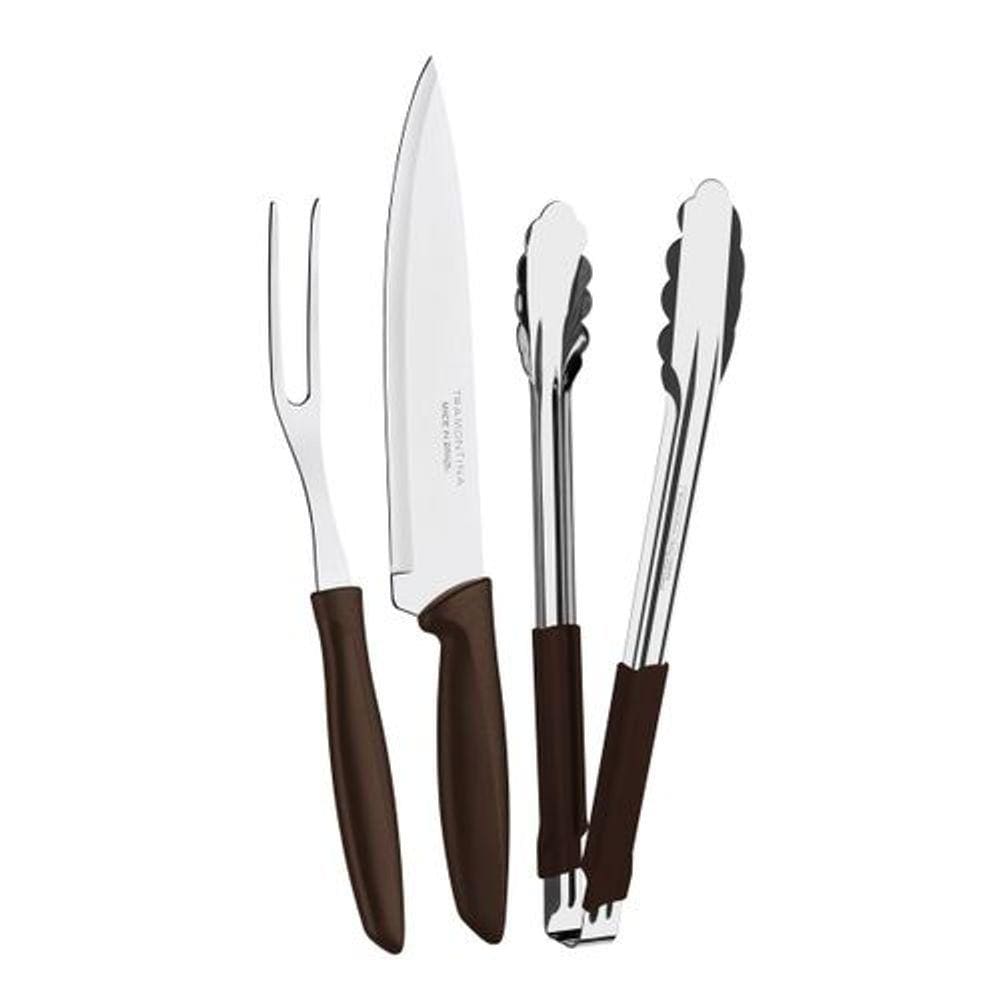 Kit para Churrasco Plenus com Lâminas em Aço Inox e Cabos de Polipropileno Marrom 3 Peças - Tramontina