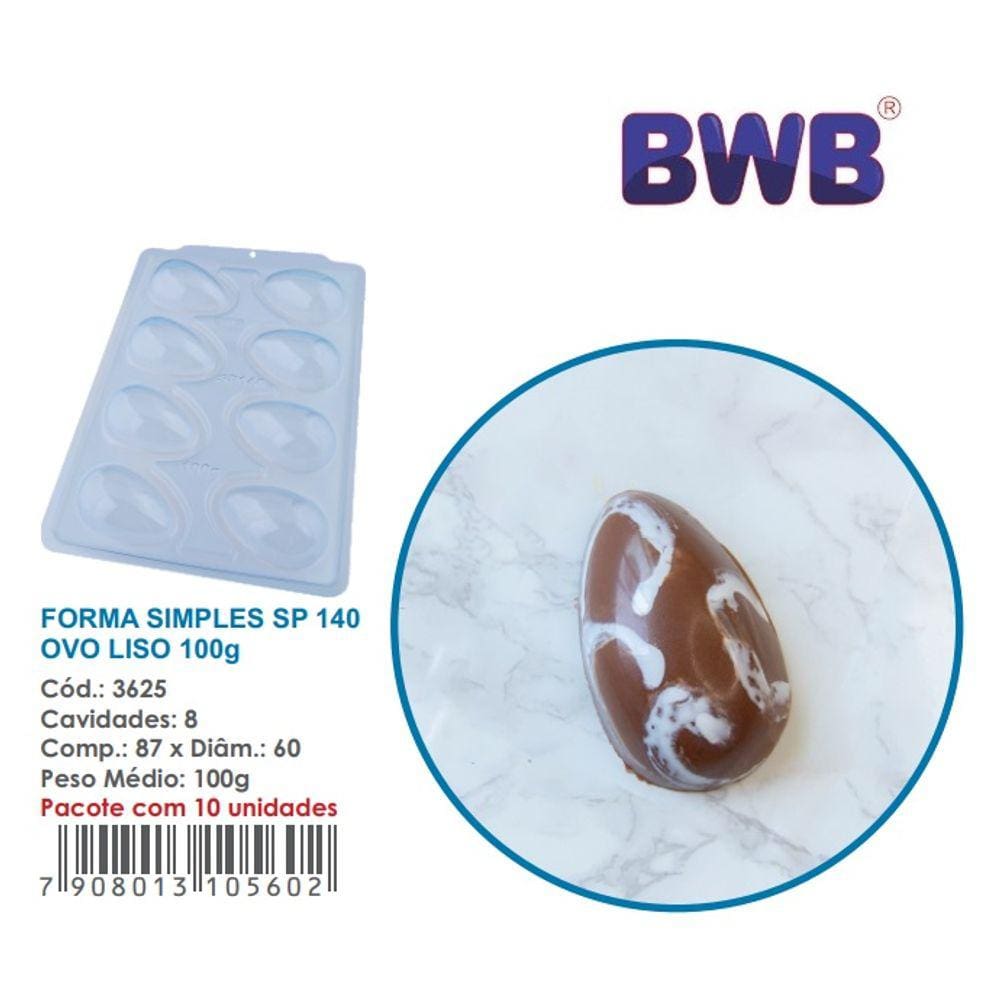 Forma Ovo de Páscoa 100g simples bwb 3625 sp 140 8 cavidades