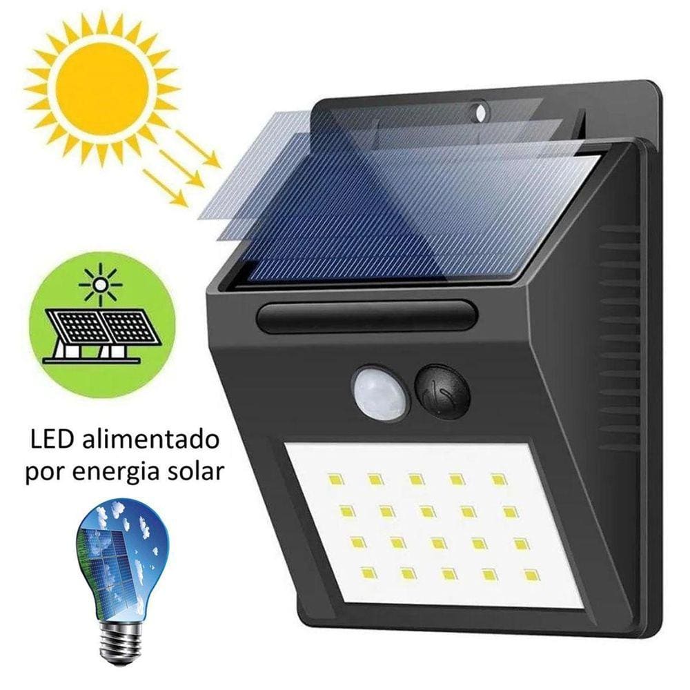 Luminária 20 Leds Com Sensor Presença Arandela Solar
