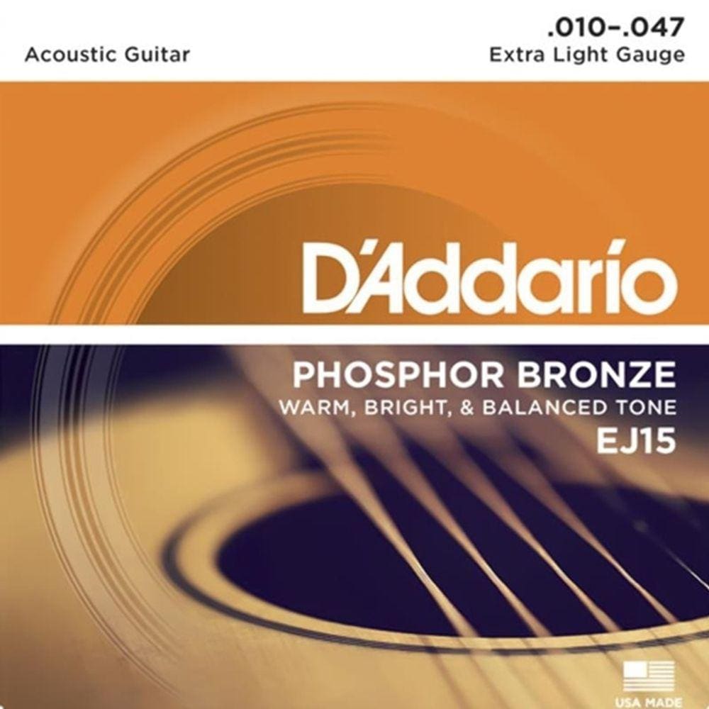 Encordoamento D`ADDARIO em Bronze para Violão Aço em Fósforo Bronze Extra Light Gauge - EJ15 010 047
