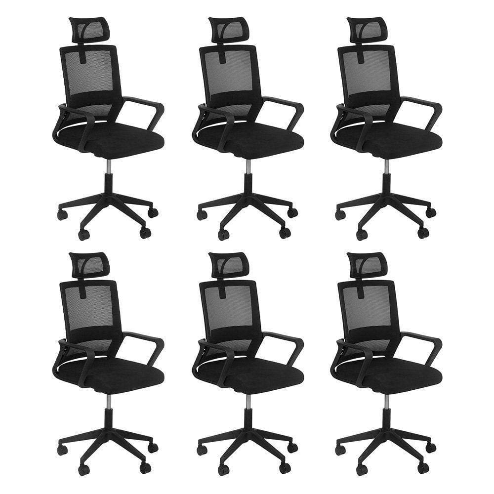 Kit 6 Cadeiras Escritório Rodizio Office Confort Preto