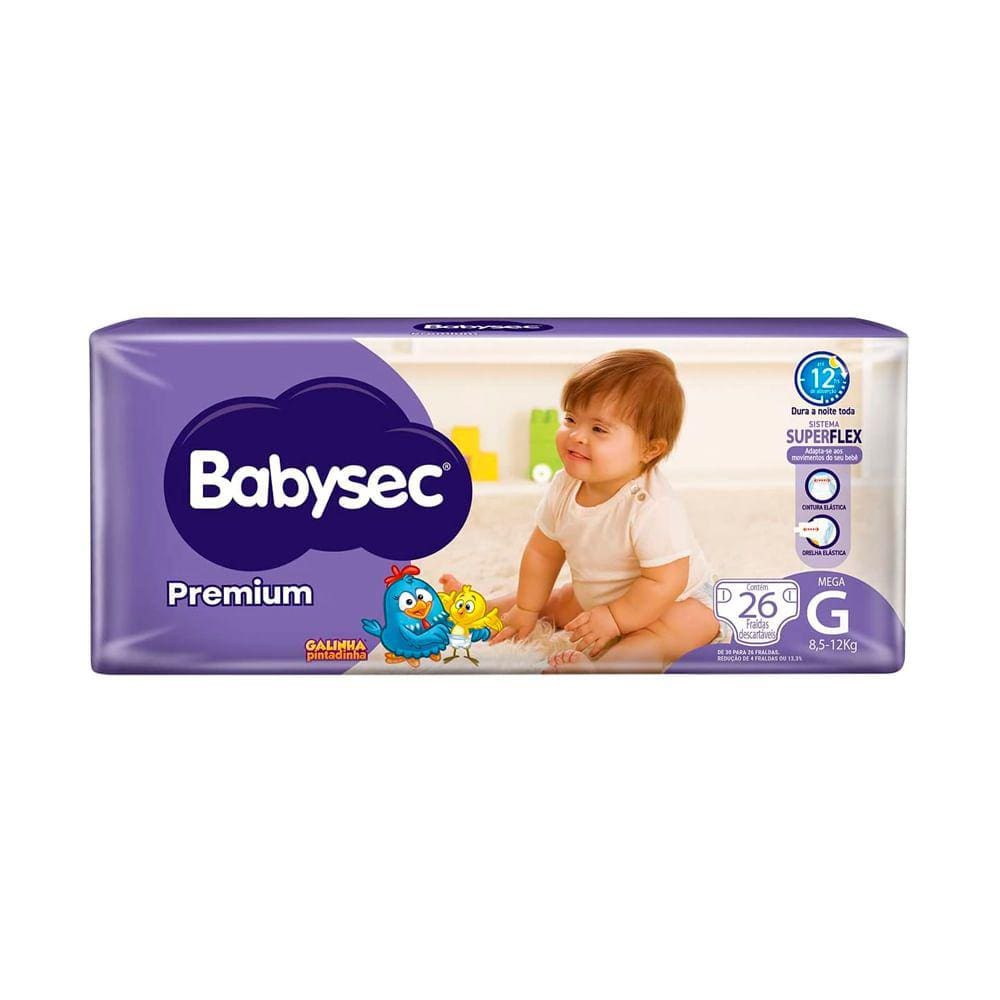 Fralda Babysec Premium Tamanho G Pacote Mega 26 Unidades Descartáveis