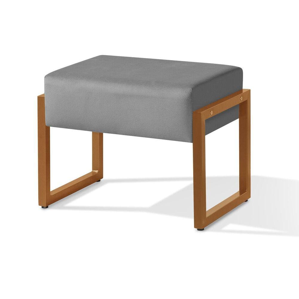 Puff Retangular 59cm Decoração Sala Recepção Reforçado Pes Cobre Cor:Cinza