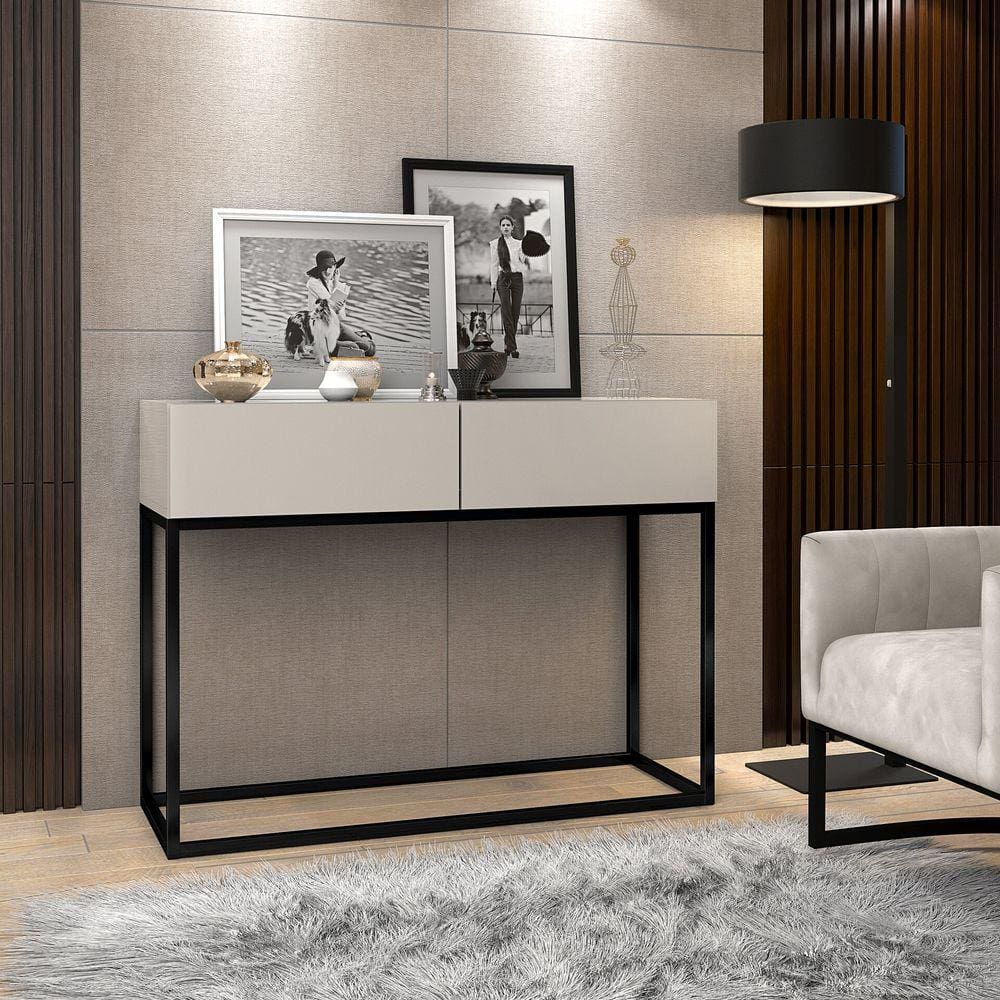 Aparador Buffet Estilo industrial 2 Gavetas Off White com Preto
