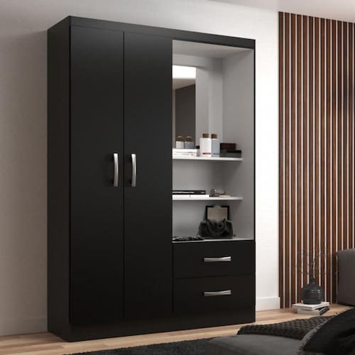 imagem-Guarda Roupa Solteiro 2 Portas 2 Gavetas Capelinha Evidencia - Preto 