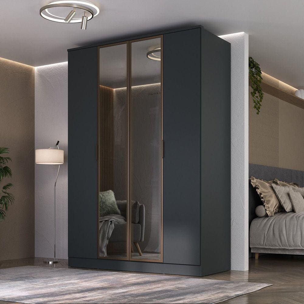 Guarda-roupa 4 Portas, 2 Mdf e 2 Reflecta Ravi Grafitto