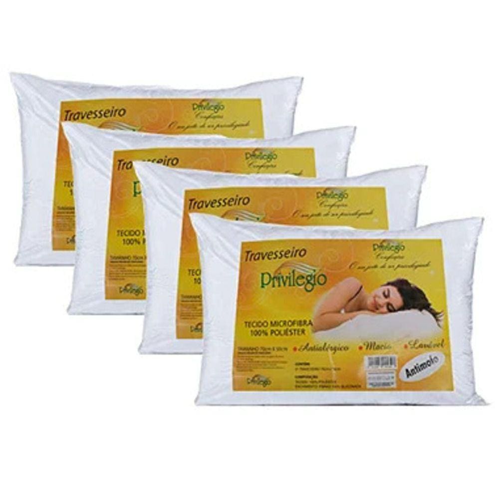 Kit 4 Travesseiro Antialérgico Microfibra Luxo Suporte Macio