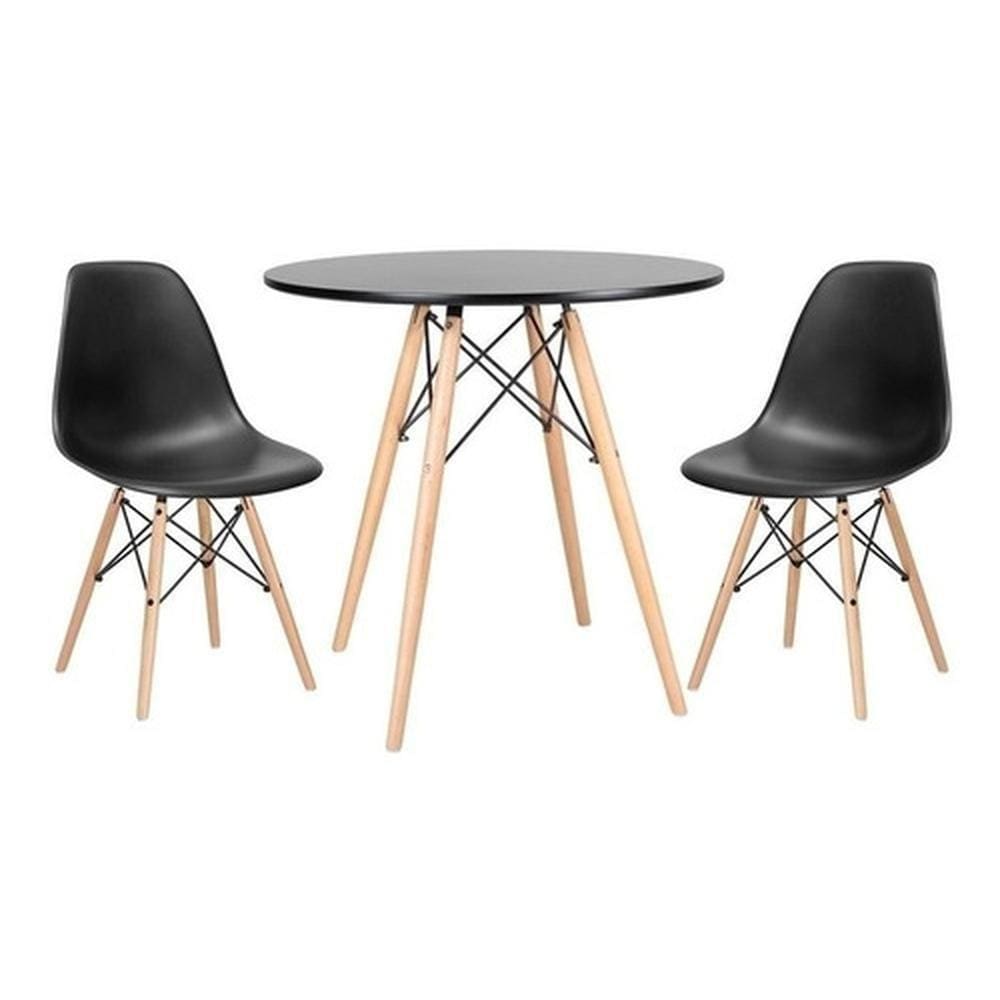 Kit Mesa Jantar Eiffel 80cm Preta + 2 Cadeiras Eames Eiffel