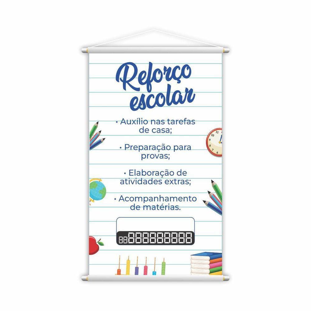 Banner Reforço Escolar Ensino Telefone Contato Lona 60X40Cm