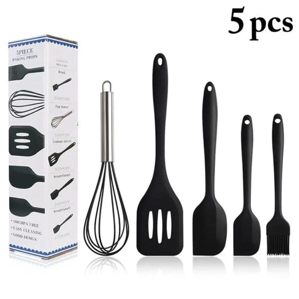Jogo Utensilios De Cozinha Silicone 5 Peças - Preta