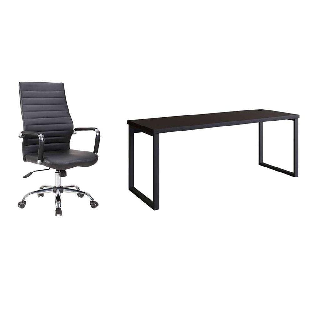 conjunto de mesa miguel 190 cm com cadeira de escritório diretor giratória cleaner preta