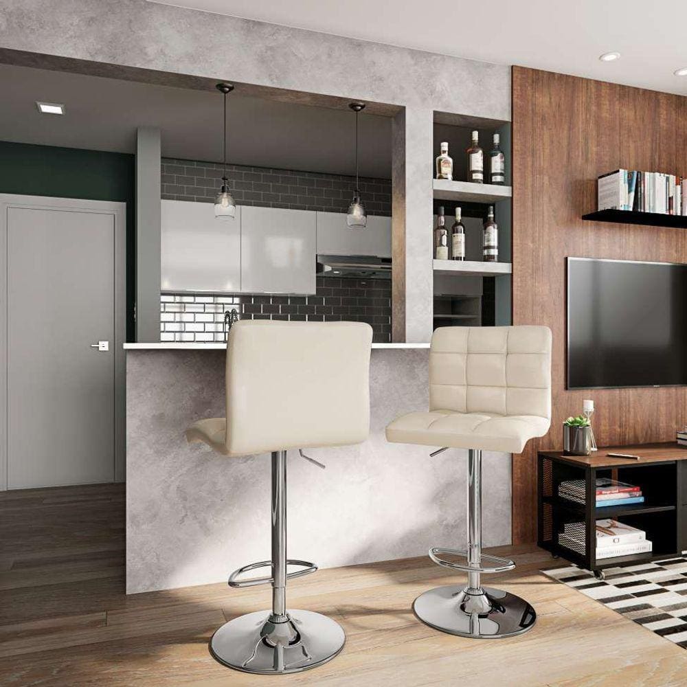 conjunto com 2 banquetas giratórias gerald creme