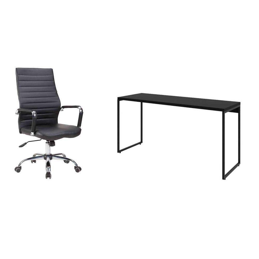 conjunto de mesa studio 150 cm com cadeira de escritório diretor giratória cleaner preta