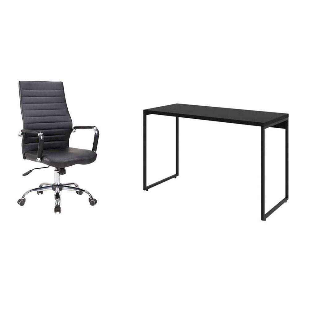 conjunto de mesa studio 120 cm com cadeira de escritório diretor giratória cleaner preta