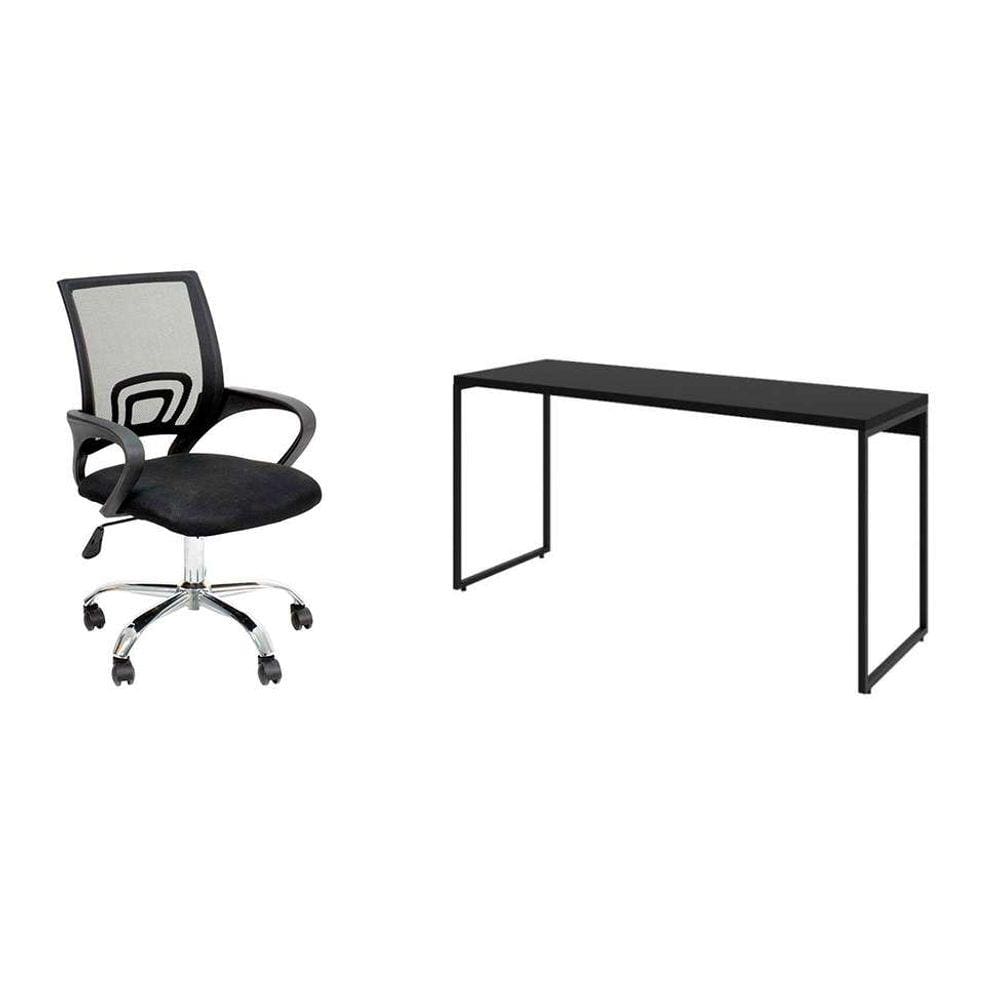 conjunto de mesa studio 150 cm com cadeira de escritório secretária giratória javix preta