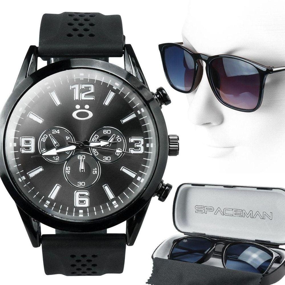 Relogio Aço Preto Masculino + Case Oculos Sol Proteçao Uv