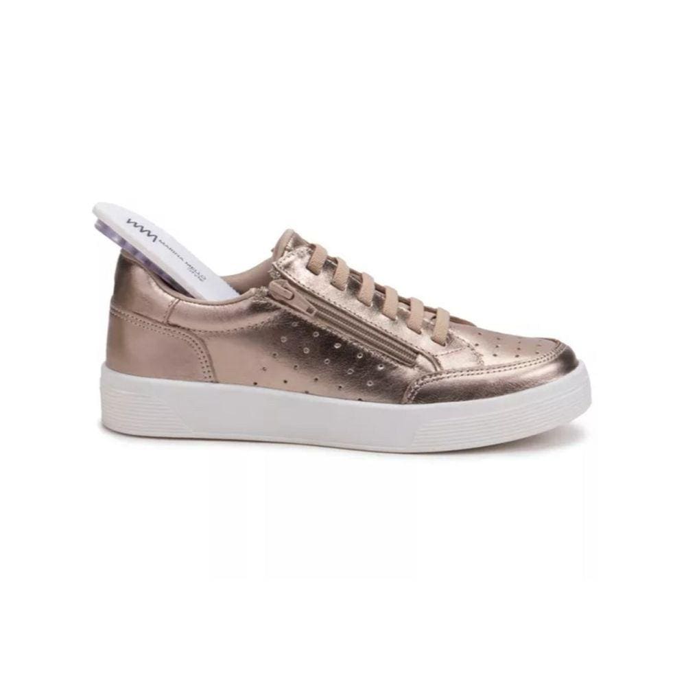 Tênis Feminino Casual Champagne Metalizado em Couro Grazi