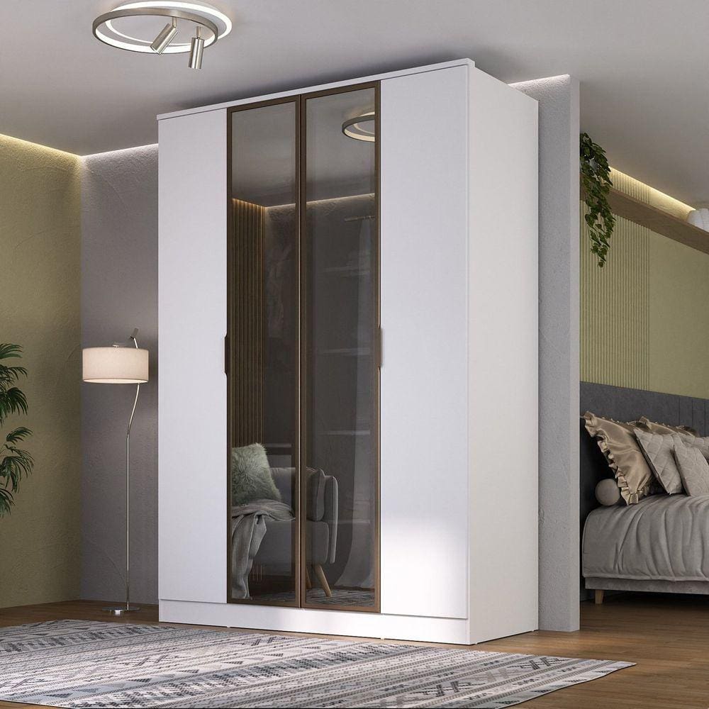 Guarda-roupa 4 Portas, 2 Mdf e 2 Reflecta Ravi Branco