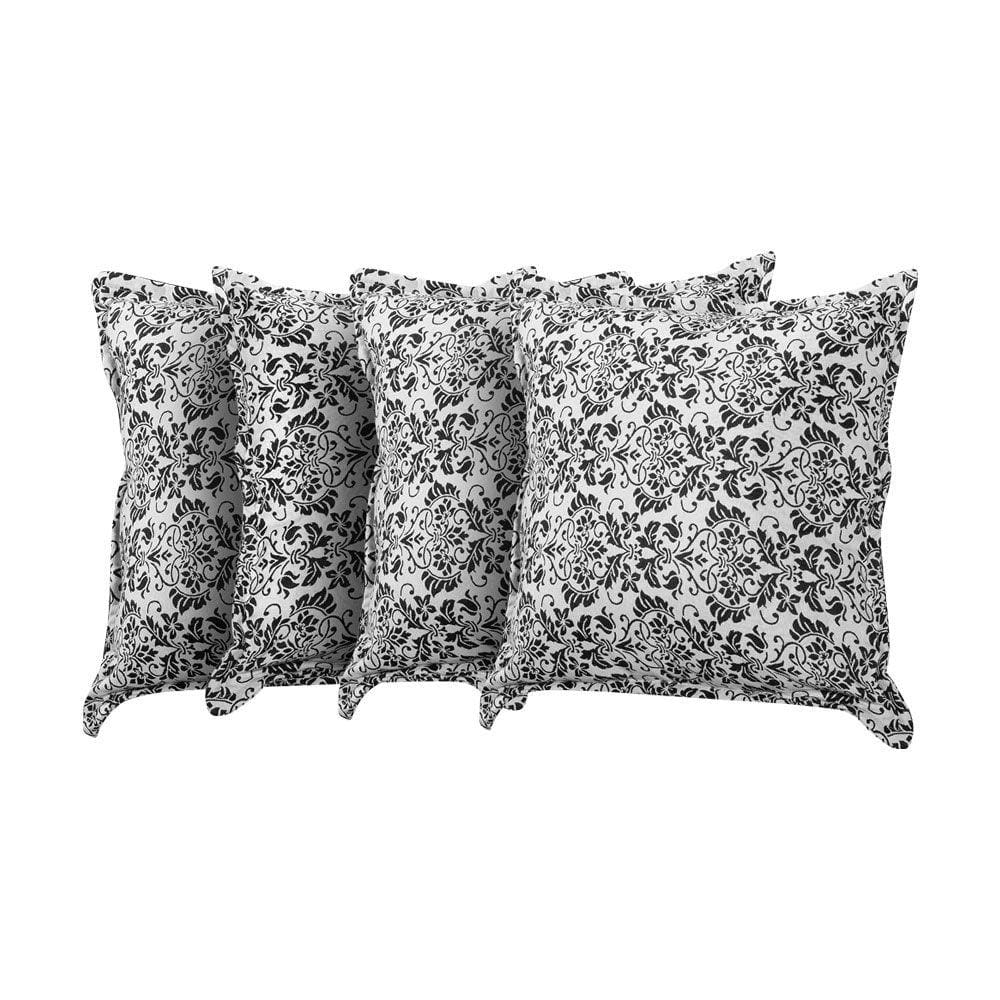 Kit 4 Almofadas Decorativas Bali Linho Floral Branco e Preto