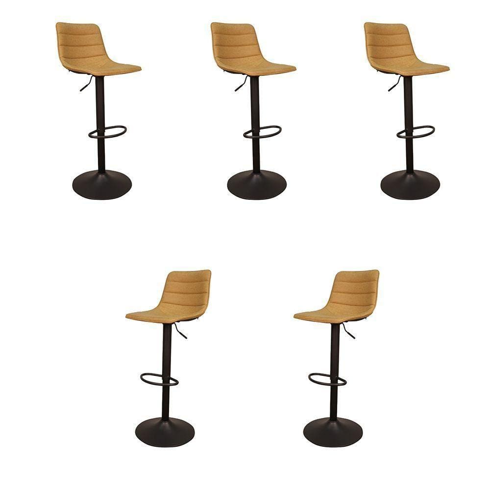 Kit 5 Banquetas Decorativas Travis Pu Com Regulagem De Altura Base Disco C/apoio Para Os Pés Caramelo/preto G56 - Gran Belo