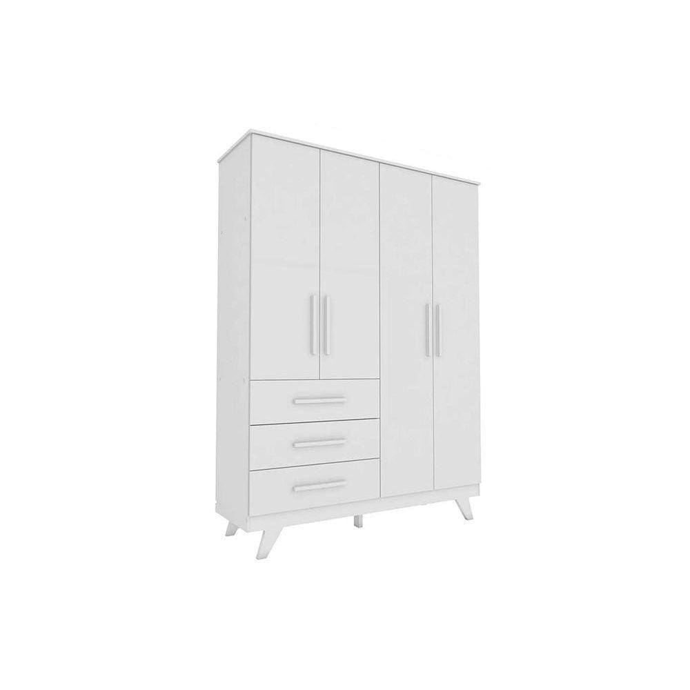 Guarda Roupa Infantil Retrô C/ 4 Portas E 3 Gavetas Branco - Peroba