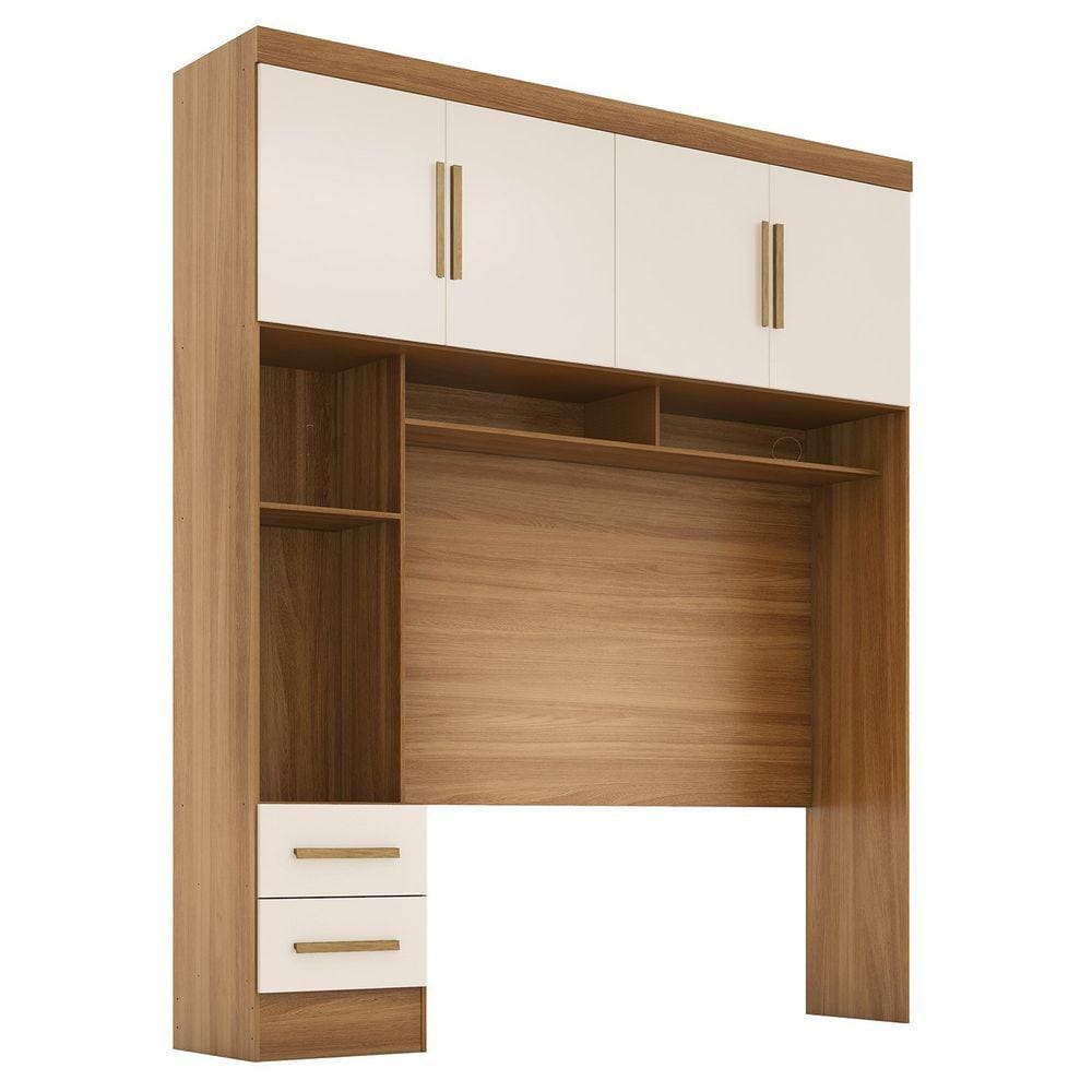 Módulo Closet Smart Aéreo 2 Gavetas Com Maleiro Cinamomo/Off White