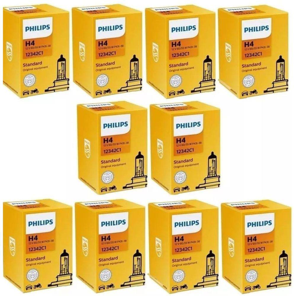 Kit 10 Lâmpadas H4 Philips Standard 12v 60/55w