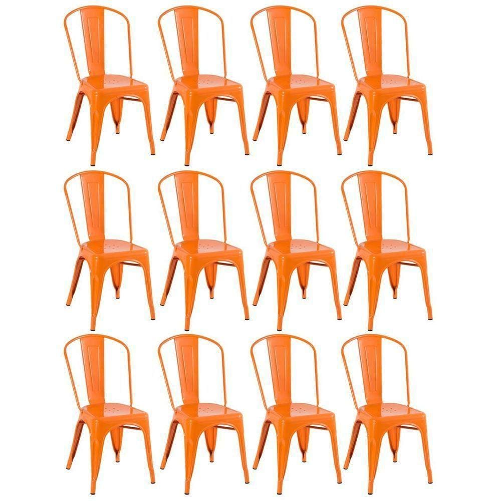 Kit 12 Cadeiras Iron Tolix Design Industrial Laranja