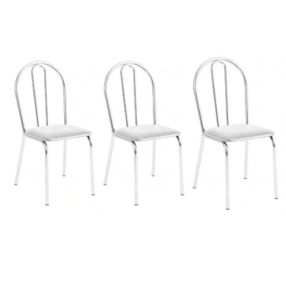 Kit 3 Cadeiras Lisboa Cromada Para Cozinha Ou área Gourmet-assento Sintético Branco