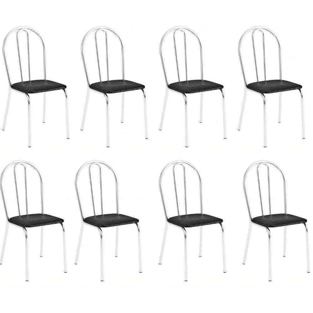 Kit 8 Cadeiras Lisboa Cromada Para Cozinha Ou área Gourmet-assento Sintético Preto