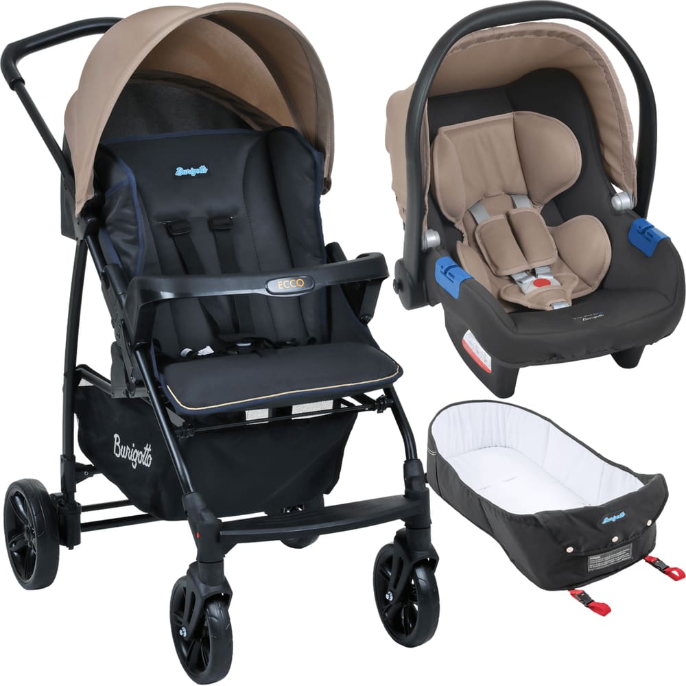 Carrinho de Bebe com Bebe Conforto Moises Burigotto CZ Bege