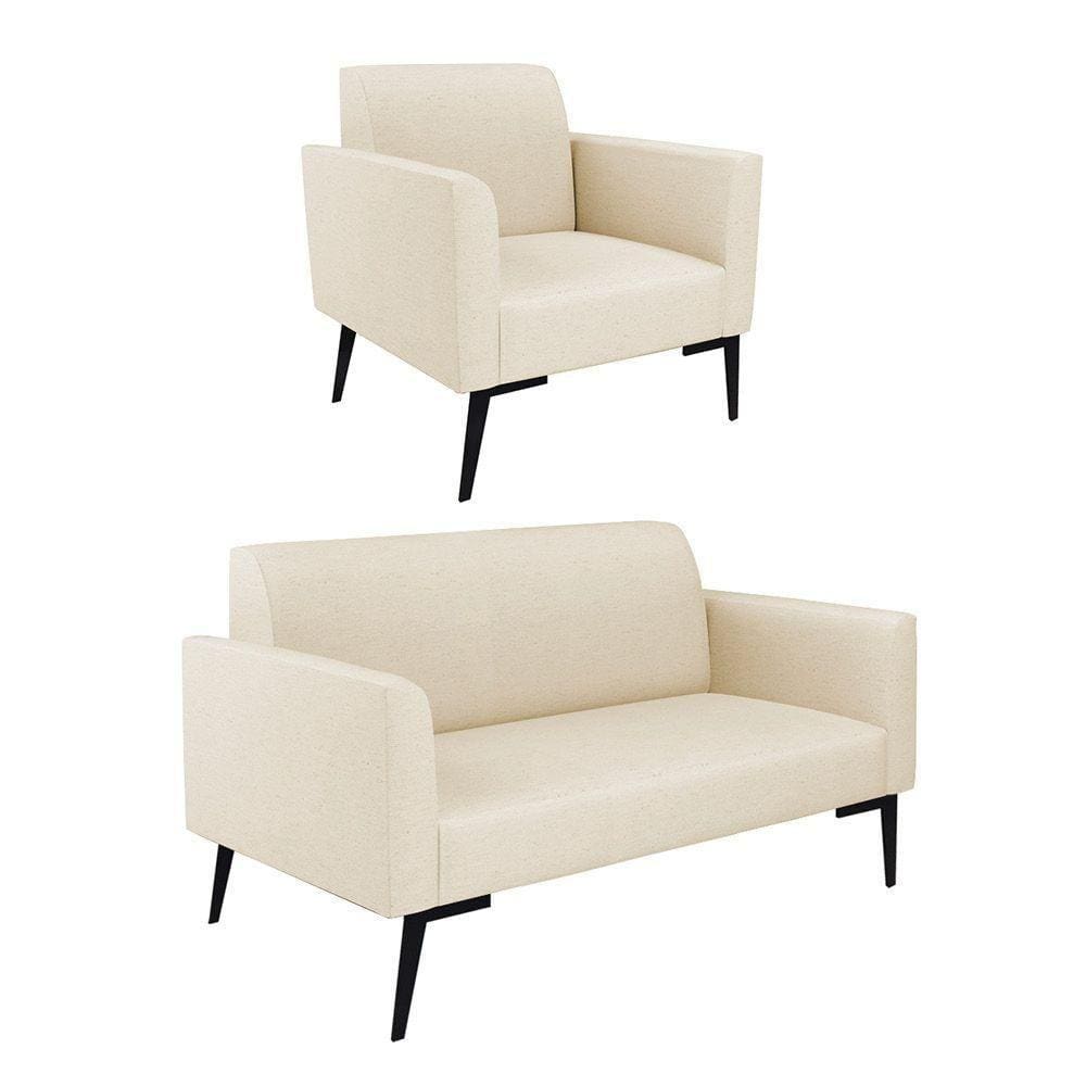 Sofá Namoradeira Com Poltrona Pés Villach Marisa Linho D03 - D\\`rossi Cor A19 Bege