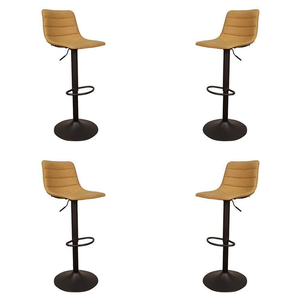 Kit 4 Banquetas Decorativas Travis Pu Com Regulagem De Altura Base Disco C/apoio Para Os Pés Caramelo/preto G56 - Gran Belo