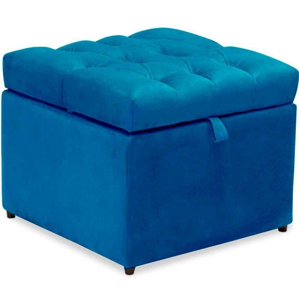 Puff Baú Decorativo Mali - Casa Chick Suede Azul Marinho