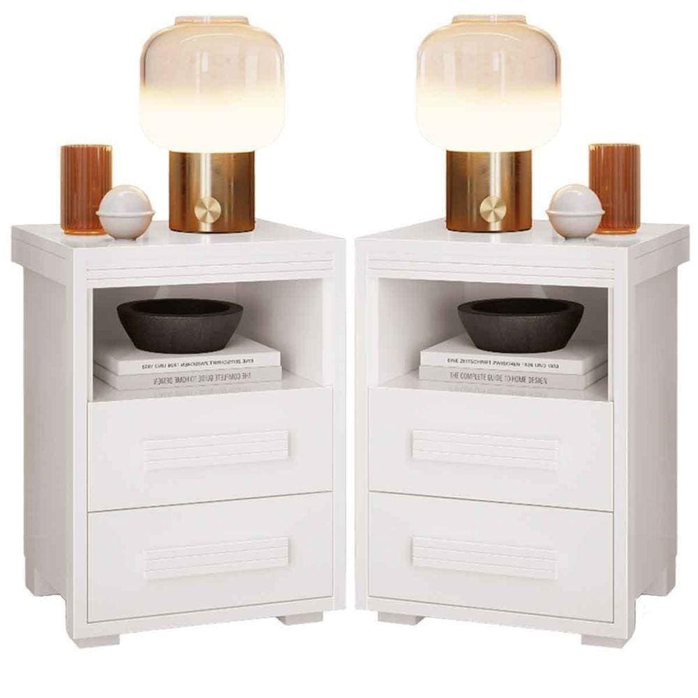 Kit 2 Mesas De Cabeceira 2 Gavetas Tóquio 100% Mdf - Casa Chick Branco